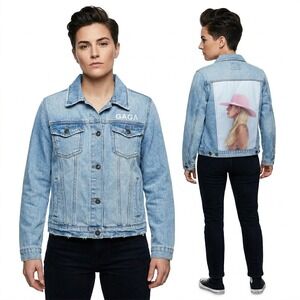 Lady Gaga Joanne Album Cover Denim Jacket Light Wash Blue Women XL Concert Merch